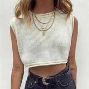 Zara Cream Ribbed Crop Sweater-Bohemian-Concert-Size S